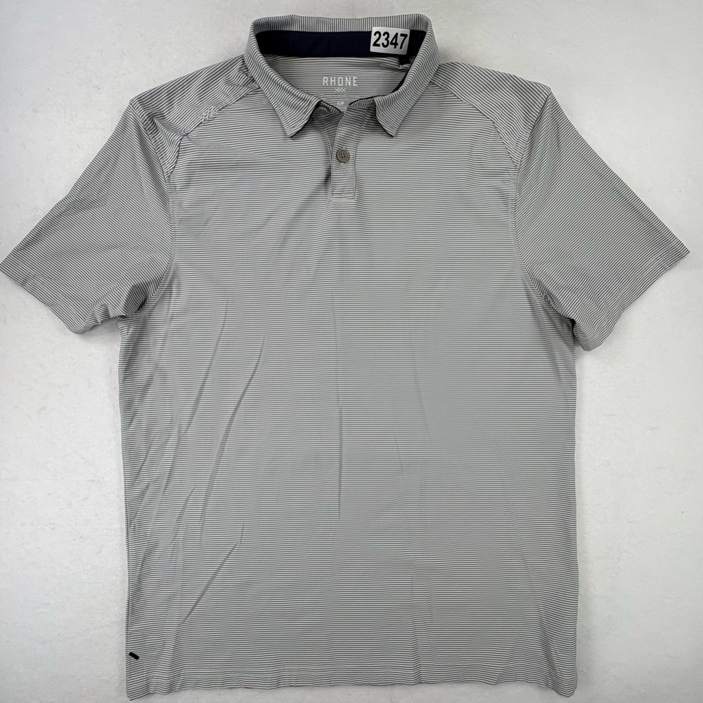 Rhone Commuter Italian Fabric Stripe Polo Mens Small Gray Golf Performance Shirt